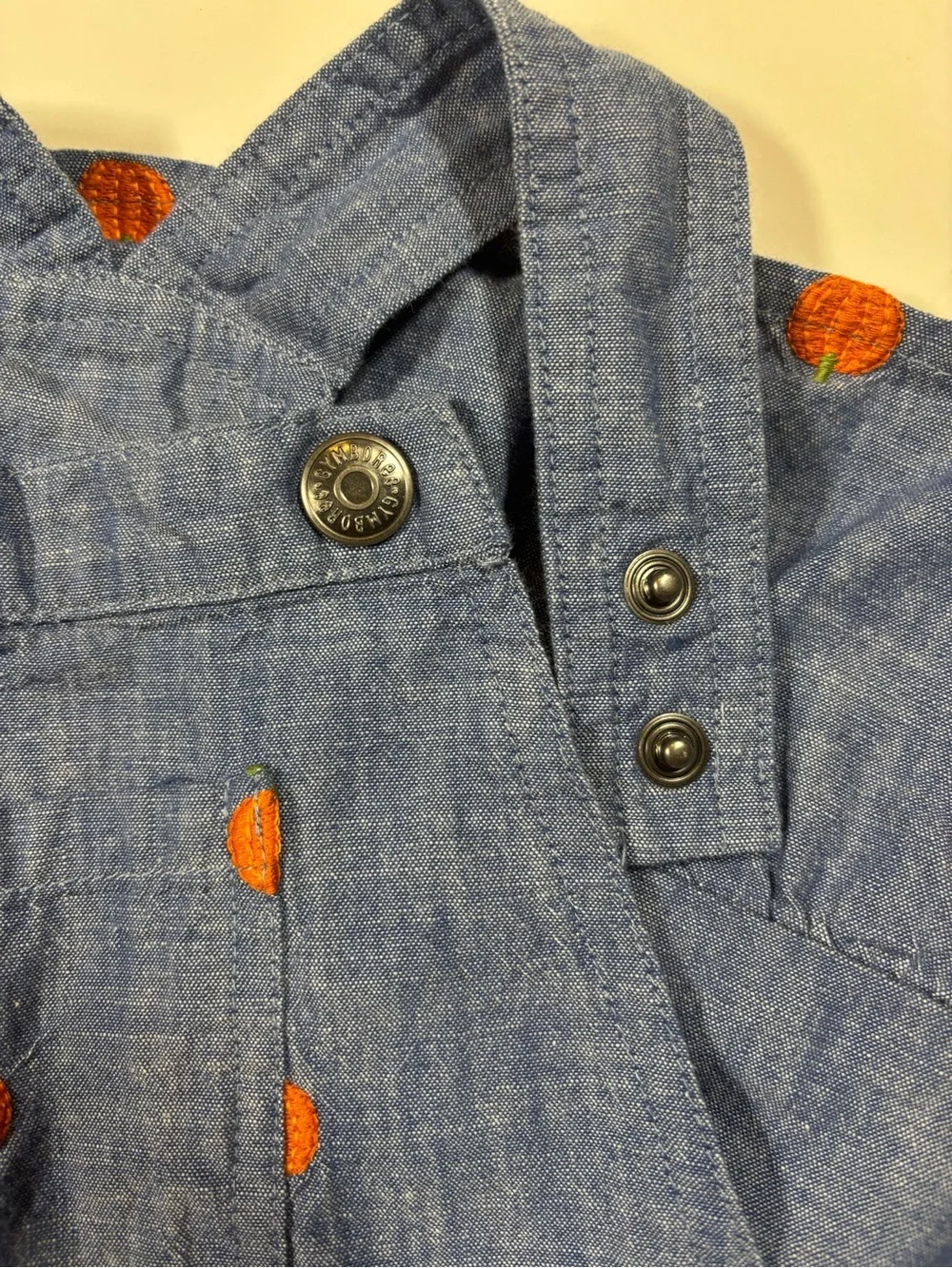 Gymboree size 6 chambray dress with pumpkin embroidery.